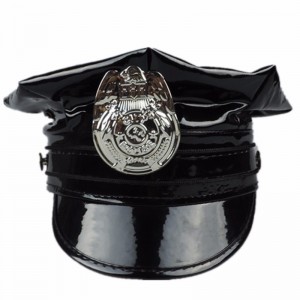 ฮอว์กหมวกตราพีวีซีหนัง PU หมวกสีดำแปดเหลี่ยมหนังตำรวจหมวกหนังทหารหมวกบทบาทเล่นชุดหมวกหมวกกันน็อก