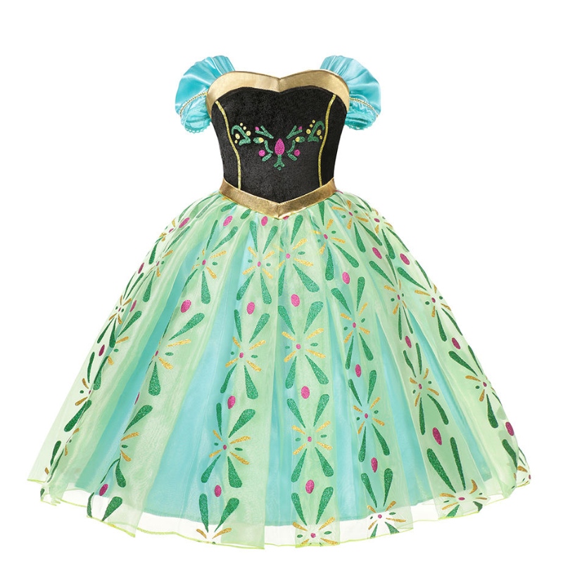 Anna Princess Dress for Girls คลาสสิกดอกไม้สั้นตาข่ายชุดพรหมเด็กฮาโลวีนคอสเพลย์ชุดหิมะราชินี