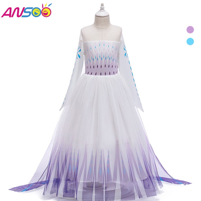 Ansoo Snow Queen 2 Cosplay Girls ชุดฤดูร้อนตาข่ายตาข่ายเจ้าหญิงชุดปาร์ตี้เครื่องแต่งกาย 4-12 ปีเด็กชุด Elsa