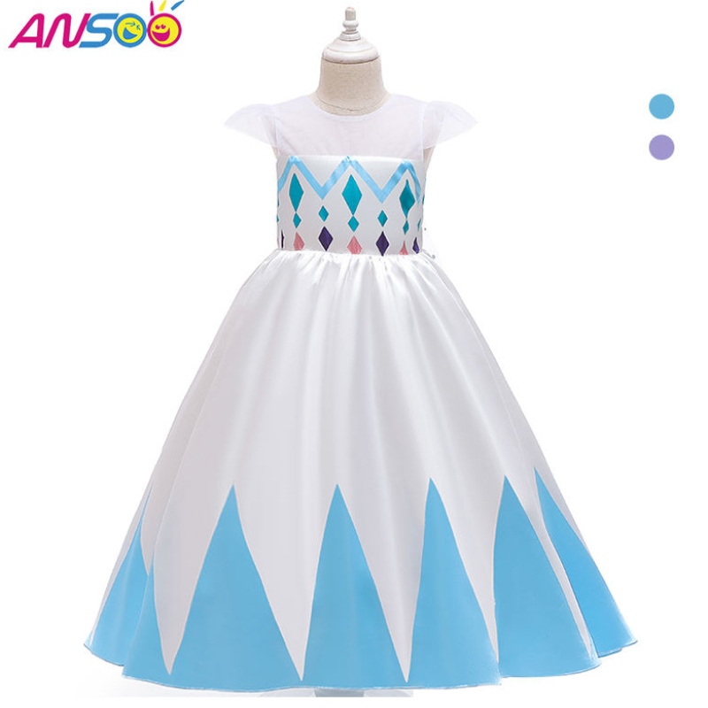 Ansoo ใหม่ราคาขายส่งการ์ตูน Elsa White Princess for Girls Dresses ชุดฮาโลวีนสำหรับสาว ๆ