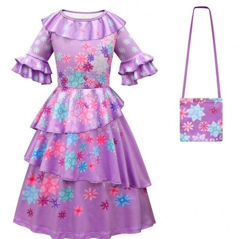 Carnival Halloween Princess Party Clothes ดอกไม้ ruffles ชุดยาว Mirabel Encanto เครื่องแต่งกาย 90-170 ซม. HCIS-006