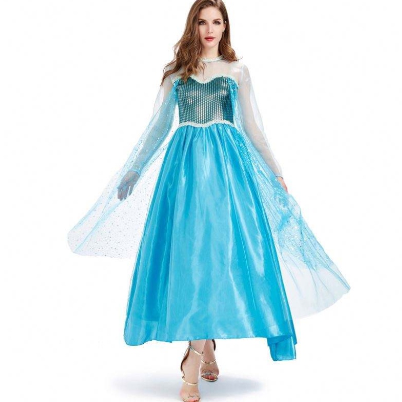 Novedades 2022 Halloween Cosplay Fancy Party แต่งตัวสีน้ำเงิน Long Elsa เครื่องแต่งกายสำหรับผู้ใหญ่ HCGD-054