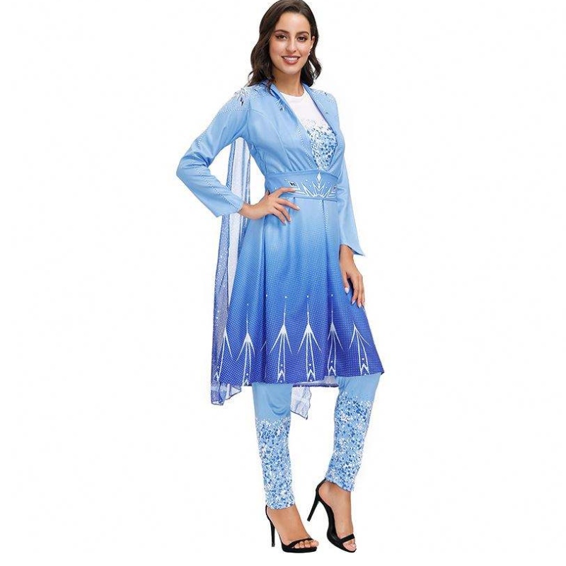 2022 ผู้มาใหม่สำหรับผู้ใหญ่ Snow Queen Elsa Cosplay Halloween Costume Women HCGD-055