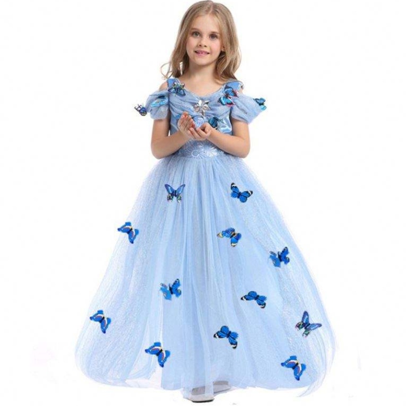 Wholesale Aurora Princess Dress Sleeping Beauty Costume Girls Dress with Butterfly for Kids แขนสั้นชุดลูกไม้
