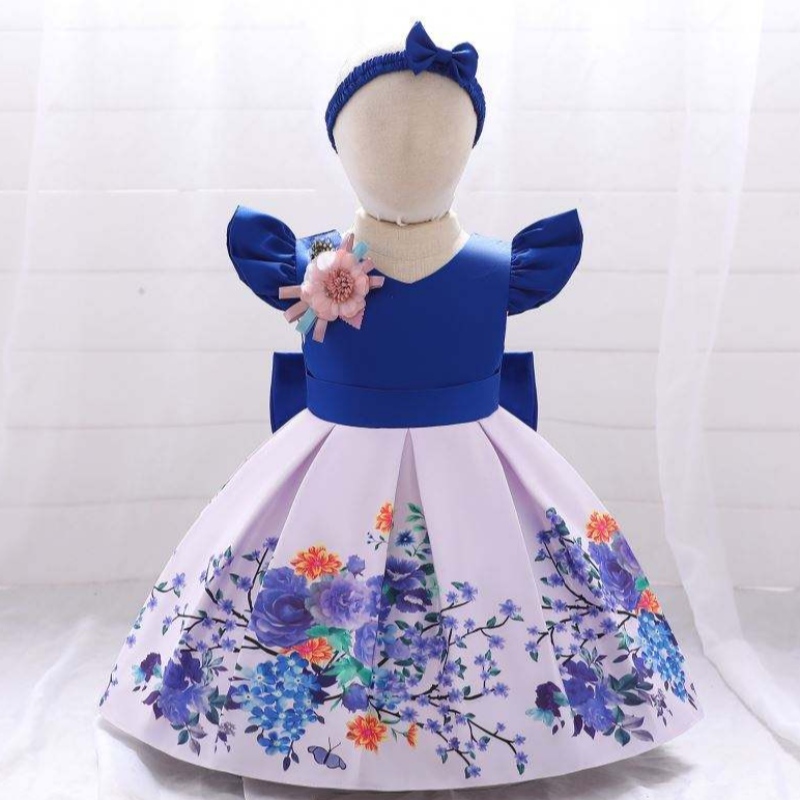baige ใหม่แฟชั่นพิมพ์สาว frocks design frock kids ดอกไม้ชุดวันเกิดขายส่ง l2033xz
