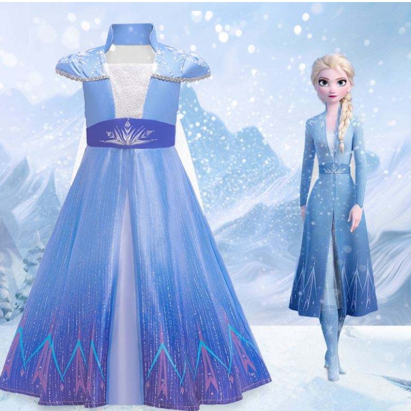 ใหม่ Elsa Frocks แฟชั่นแขนสั้นเสื้อโค้ทฮาโลวีนนางฟ้าเจ้าหญิงชุดคอสเพลย์เด็ก