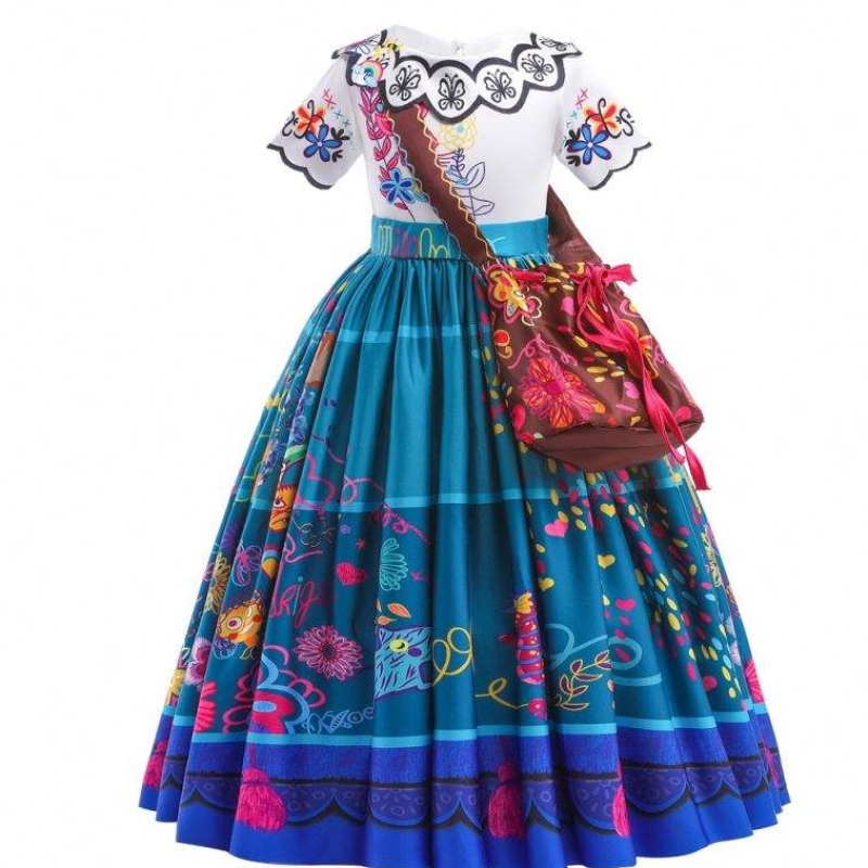 2022 Hot Sale Girls Encanto Movie Dress Up Mirabel เครื่องแต่งกายเด็กทารกฤดูร้อนชุดยาวพร้อมกระเป๋า