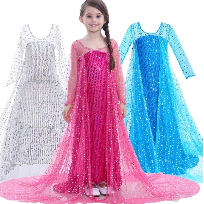 Elsa Dress Kids Girls เครื่องแต่งกาย Snow Queen 2 Elsa Blue Pink ประดับด้วยเลื่อมแขนยาวชุดทีวี&ชุดหนังสำหรับสาว ๆ