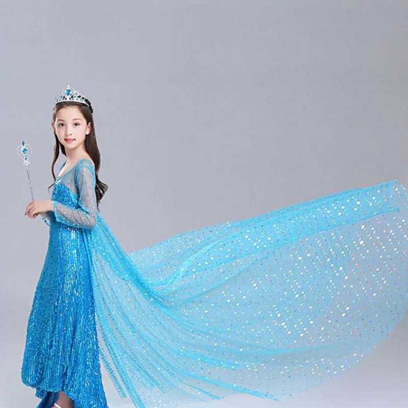 Elsa Dress Kids Girls เครื่องแต่งกาย Snow Queen 2 Elsa Blue Pink ประดับด้วยเลื่อมแขนยาวชุดทีวี&ชุดหนังสำหรับสาว ๆ