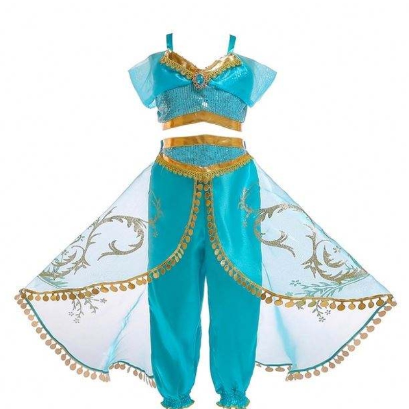 Aladdin Jasmine เครื่องแต่งกายเด็กเด็กสาวจัสมินเจ้าหญิงเครื่องแต่งกายฮัลโลวีนปาร์ตี้เต้นหน้าท้องสำหรับเด็กคอสเพลย์