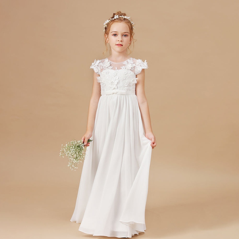 ชุดสาวดอกไม้ชุด Applique Applive Kids Birthday Party Pageant Pageant Weddings First Primera Communion Vestidos สง่างาม 2-14