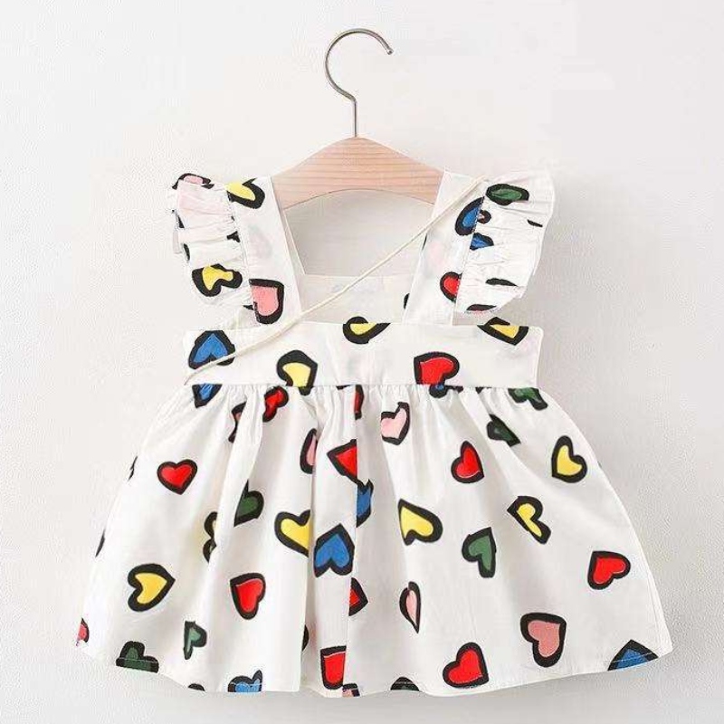 Wholesale Kids Girls Dress Baby Summer Rainbow Toddler แขนเสื้อเจ้าหญิงชุดแรกเกิดเสื้อผ้าสำหรับชุด 1-4y พร้อมกระเป๋า