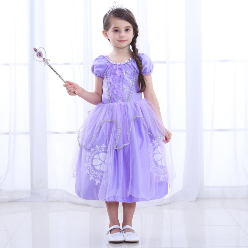 Princess Sofia Dress for Girl เด็กคอสเพลย์แขนเสื้อเดรสเลเยอร์เด็กปาร์ตี้วันเกิดบอลชุดแต่งงานชุดแฟนซีชุดแฟนซีชุดแฟนซี