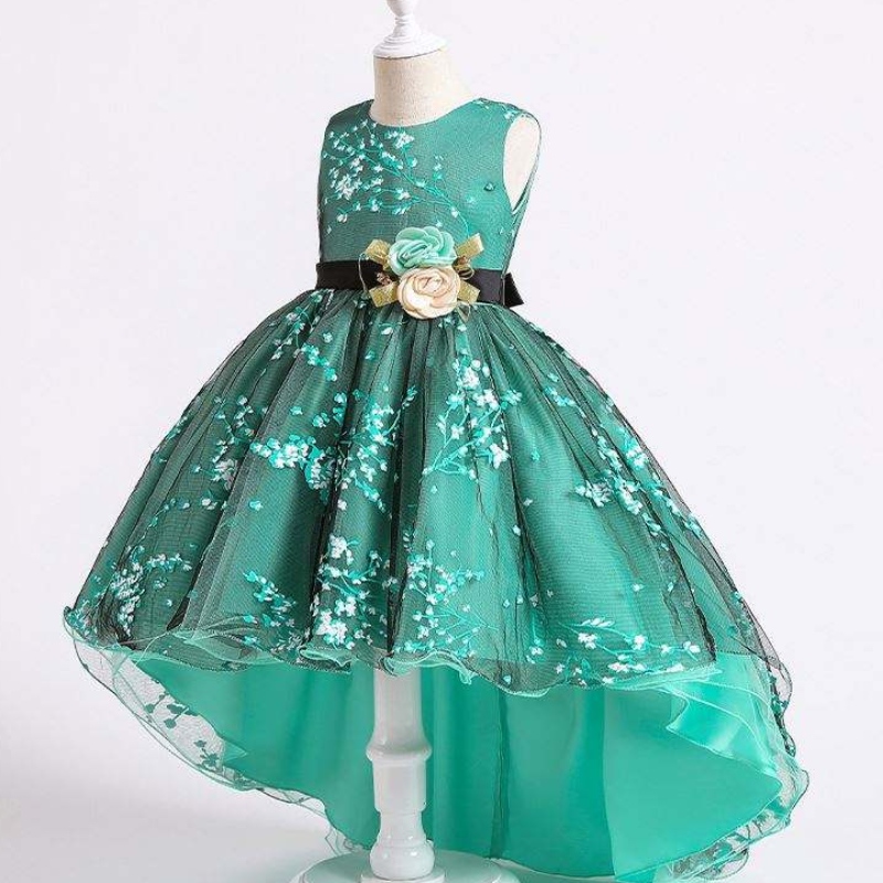 Baige Children Dress Girls Bow Wedding Gown Trailing Western Party Wear อย่างเป็นทางการ Princess Girl \\\\ S Dress 2153