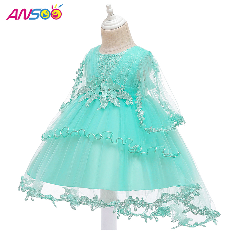 Ansoo Princess Flower Girl Dress Summer Tutu งานแต่งงานงานวันเกิดปาร์ตี้เด็กชุดสำหรับเด็กผู้หญิงเครื่องแต่งกายวัยรุ่น