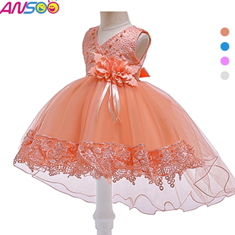 Ansoo Pretty Pretty Peach Childing \\\\ S Birthday Printion Flower Flower Dress สีส้มสำหรับสาว