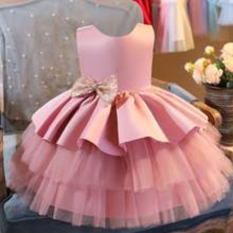 Baige เด็กใหม่ชุดปาร์ตี้ Frock Kids ชุดแต่งงานเสื้อผ้าแขนเสื้อ Midi Party Dress