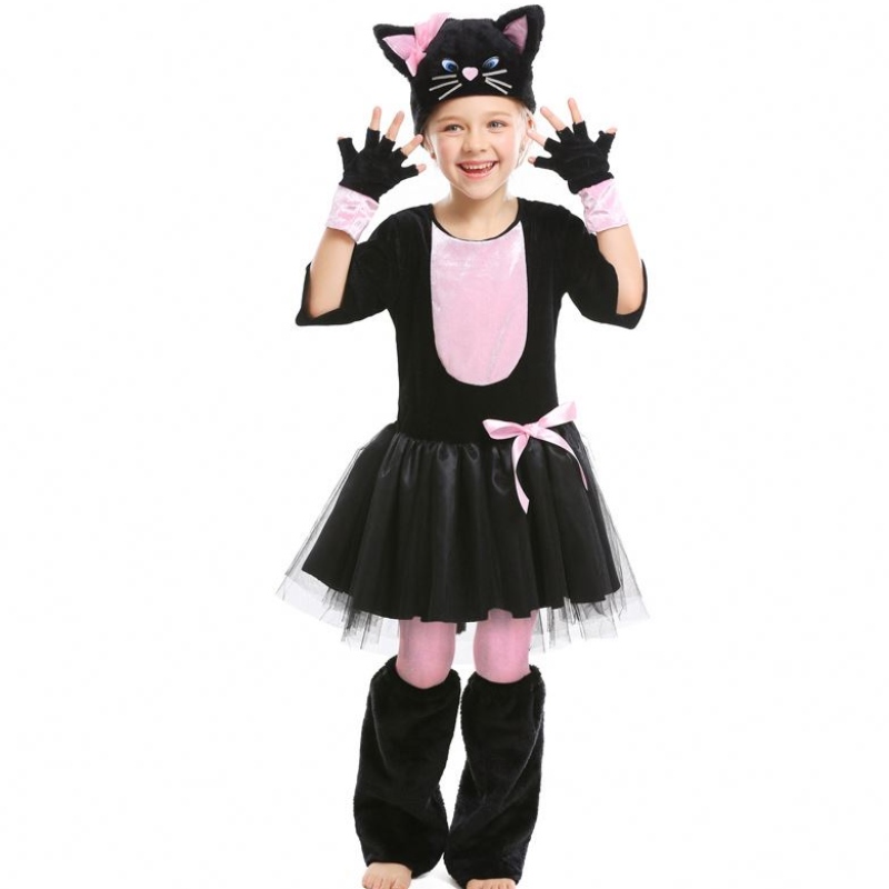 เครื่องแต่งกายสาวคิตตี้ชุดฮาโลวีนชุดแมวดำสำหรับเด็ก 4-12Y DGHC-069