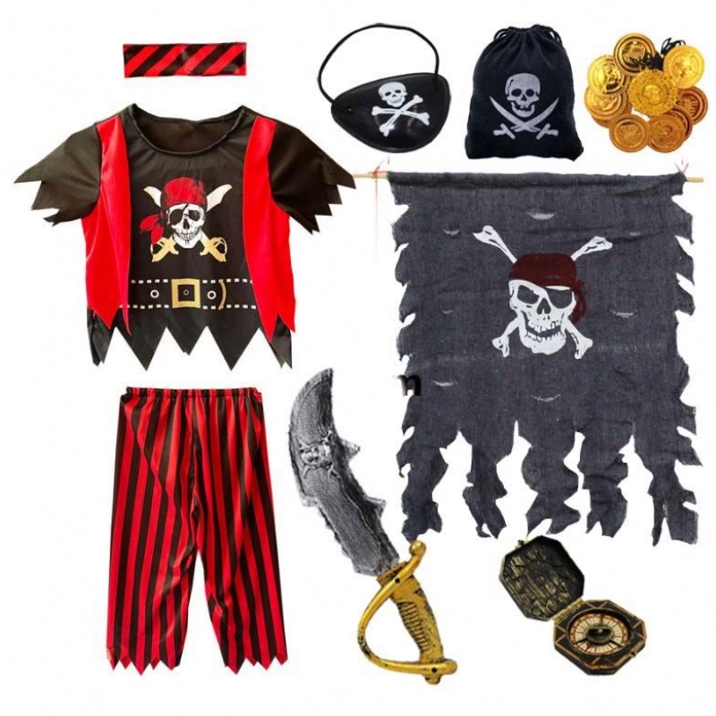 ชุดเล่นฮัลโลวีนแต่งตัวชุดเด็กผู้ชายชุดโจรสลัดกับ Eyepatch Pirate Cutlas DGHC-079