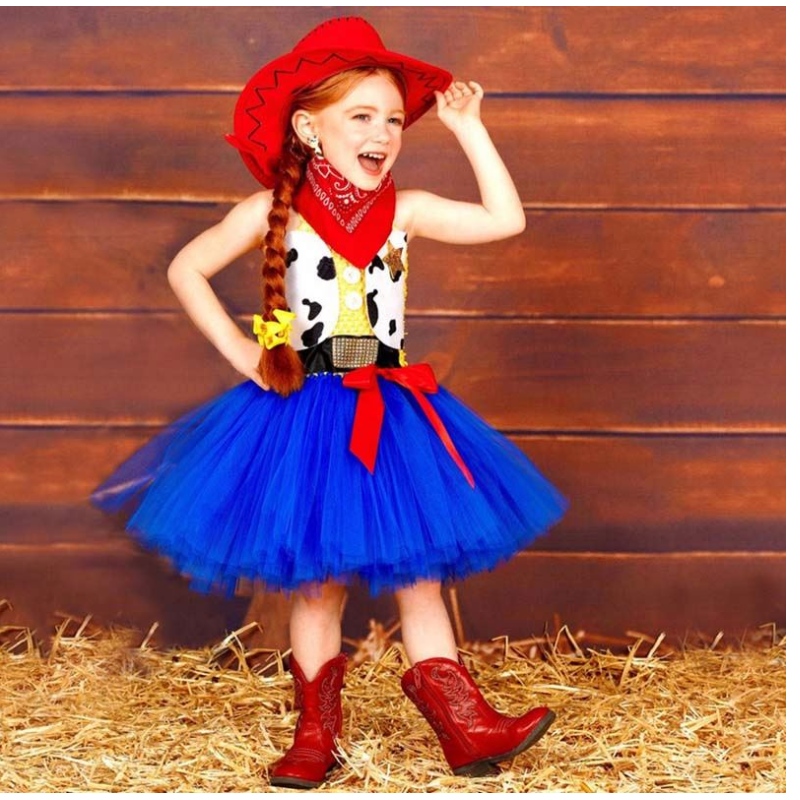 งานเลี้ยงวันเกิดอีสเตอร์ชุดเสื้อผ้า Cowgirl ชุดสำหรับสาว 1-12 ปีกับหมวกคาวบอย Bandana HCTS-002