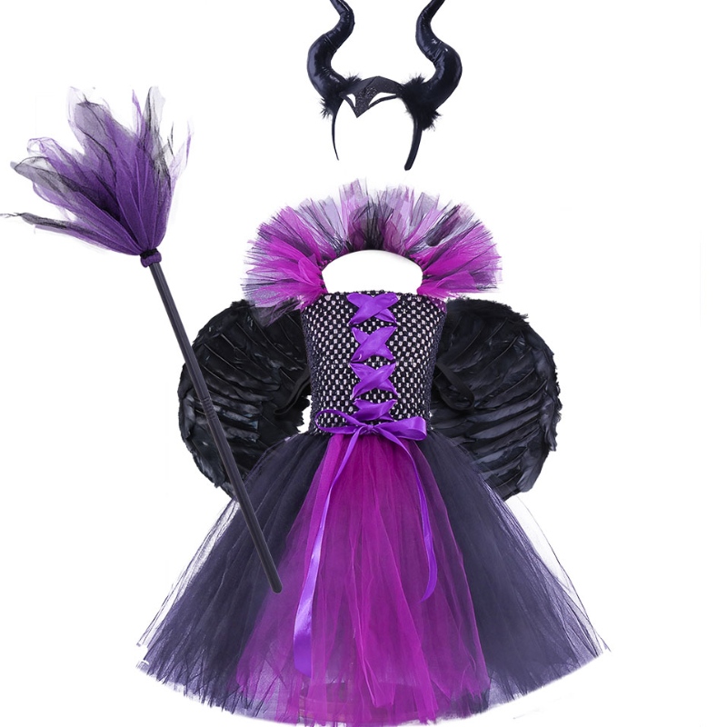 Amazon Hot Selling Children \\\\ S Halloween Dress Girls Tutu Dress Witch Dress ชุดแถบคาดศีรษะ
