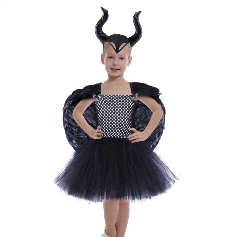 Amazon Hot Selling Girls Princess Fluffy Tutu Dresses Children Halloween Vampire Witch Cosplay Party Dress Up