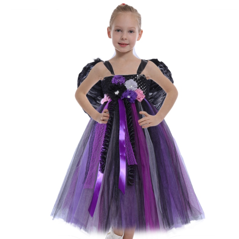Amazon Hot Selling Girls Halloween Costume Vampire Witch Cosplay Pageant Pageant Party Tutu Dresses